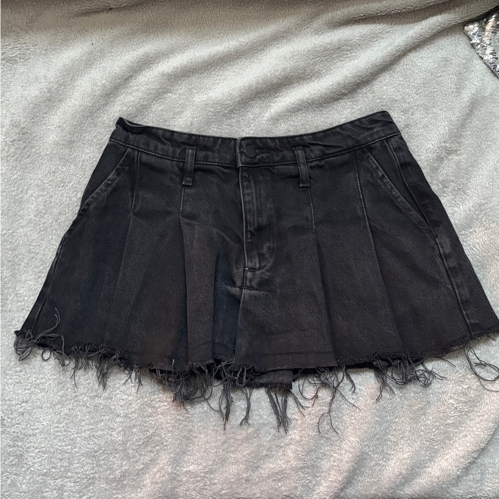 Zara distressed denim pleated Mini Skirt Black Small